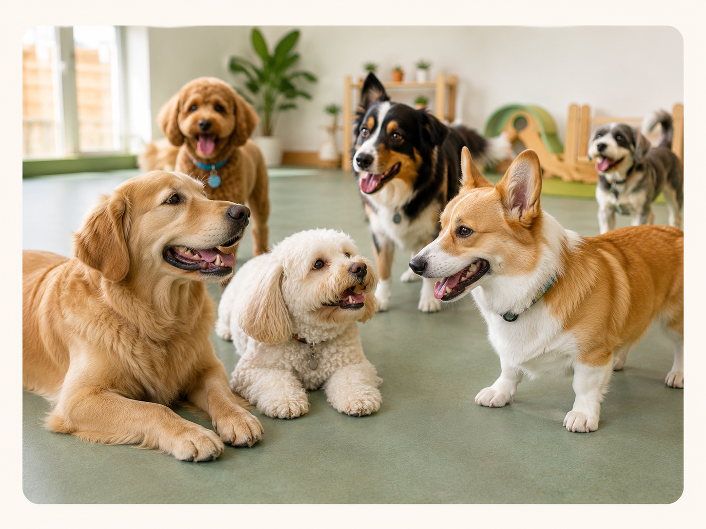 Perros socializando y haciendo amigos