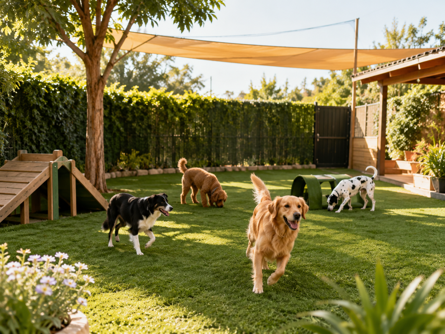 Perros jugando en la zona exterior